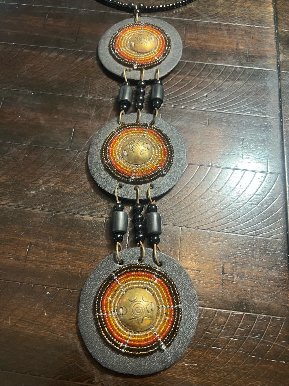 Black and Gold Triple-Drop Beaded Pendant Necklace - Picture 2 of 3